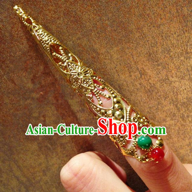 Traditional Ancient Chinese Imperial Consort Jewellery Accessories, Chinese Qing Dynasty Manchu Palace Lady Pierced Long Nail Wrap, Chinese Mandarin Imperial Concubine Finger Nails Decoration Accessories for Women