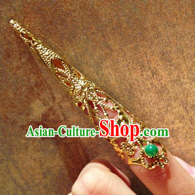 Traditional Ancient Chinese Imperial Consort Jewellery Accessories, Chinese Qing Dynasty Manchu Palace Lady Pierced Long Nail Wrap, Chinese Mandarin Imperial Concubine Finger Nails Decoration Accessories for Women