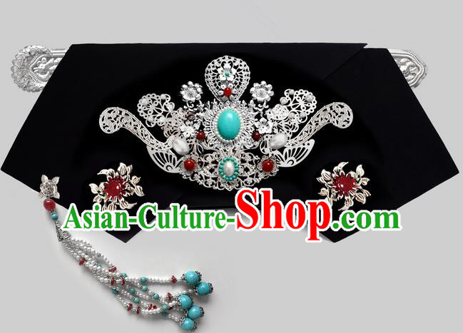 Traditional Ancient Chinese Imperial Consort Hair Jewellery Accessories, Chinese Qing Dynasty Manchu Palace Lady Headwear Zhen Huan Big La fin Tassel Headpiece, Chinese Mandarin Imperial Concubine Flag Head Hat Decoration Accessories for Women