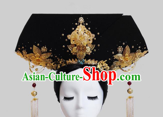 Traditional Ancient Chinese Imperial Consort Hair Jewellery Accessories, Chinese Qing Dynasty Manchu Palace Lady Headwear Zhen Huan Big La fin Tassel Headpiece, Chinese Mandarin Imperial Concubine Flag Head Hat Decoration Accessories for Women