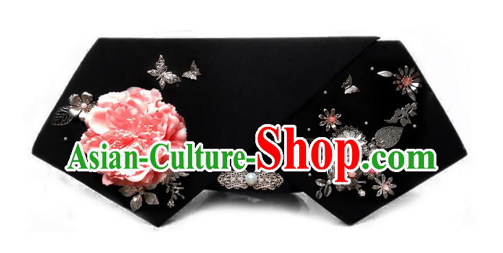 Traditional Ancient Chinese Hair Jewellery Accessories, Chinese Qing Dynasty Manchu Palace Lady Headwear Zhen Huan Big La fin Pink Peony Flowers Headpiece, Chinese Mandarin Imperial Concubine Flag Head Hat Decoration Accessories for Women