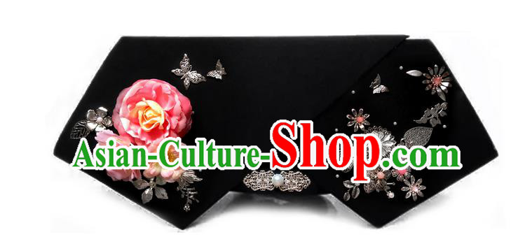 Traditional Ancient Chinese Hair Jewellery Accessories, Chinese Qing Dynasty Manchu Palace Lady Headwear Zhen Huan Big La fin Pink Flowers Headpiece, Chinese Mandarin Imperial Concubine Flag Head Hat Decoration Accessories for Women