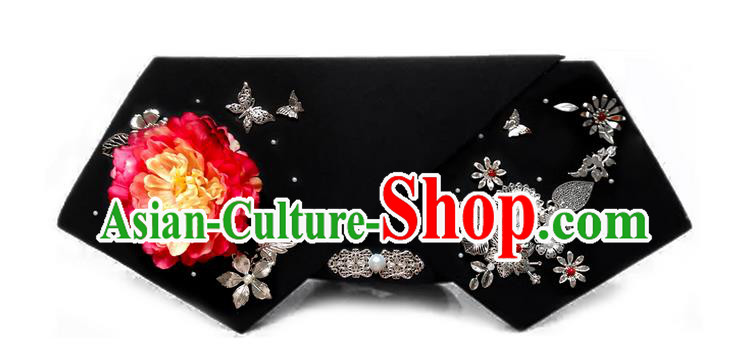 Traditional Ancient Chinese Hair Jewellery Accessories, Chinese Qing Dynasty Manchu Palace Lady Headwear Zhen Huan Big La fin Red Peony Flowers Headpiece, Chinese Mandarin Imperial Concubine Flag Head Hat Decoration Accessories for Women