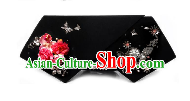 Traditional Ancient Chinese Hair Jewellery Accessories, Chinese Qing Dynasty Manchu Palace Lady Headwear Zhen Huan Big La fin Flowers Headpiece, Chinese Mandarin Imperial Concubine Flag Head Hat Decoration Accessories for Women