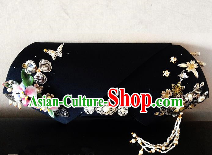 Traditional Ancient Chinese Imperial Consort Hair Jewellery Accessories, Chinese Qing Dynasty Manchu Palace Lady Pearl Headwear Zhen Huan Big La fin Headpiece, Chinese Mandarin Imperial Concubine Flag Head Hat Decoration Accessories for Women