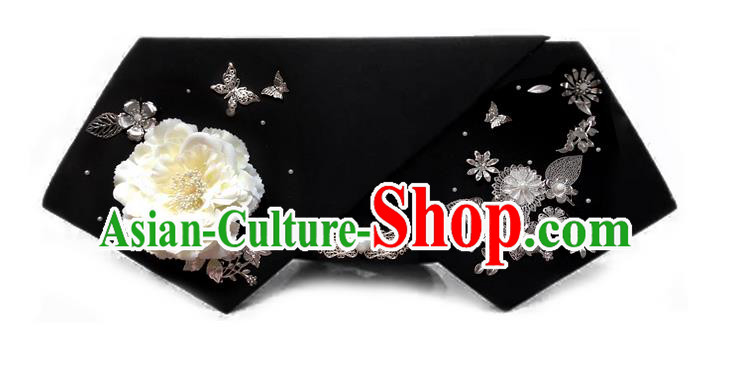 Traditional Ancient Chinese Hair Jewellery Accessories, Chinese Qing Dynasty Manchu Palace Lady Headwear Zhen Huan Big La fin White Peony Flowers Headpiece, Chinese Mandarin Imperial Concubine Flag Head Hat Decoration Accessories for Women