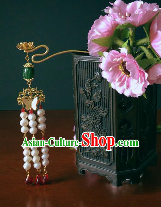 Traditional Handmade Chinese Ancient Classical Hair Accessories Barrettes Hairpin, Pearl Tassel Step Shake Hair Sticks Hair Jewellery, Hair Fascinators Hairpins for Women