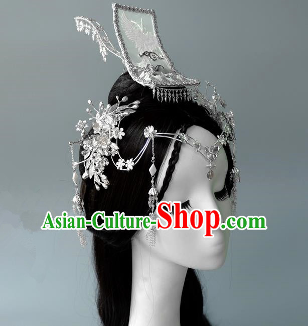 Traditional Handmade Chinese Ancient Classical Hair Accessories Bride Wedding Barrettes Frontlet Hair Coronet Complete Set, Xiuhe Suit Tassel Hair Sticks Hair Jewellery, Hair Fascinators Hairpins for Women