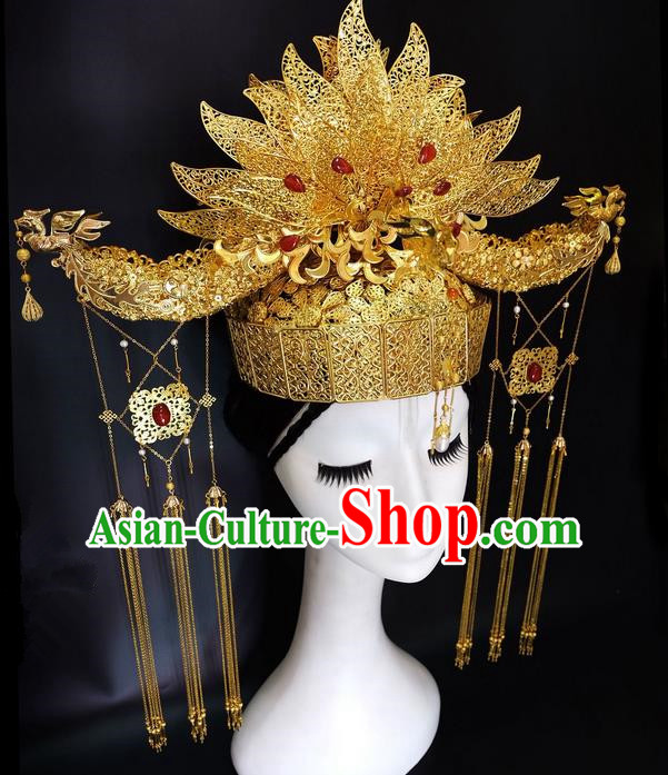 Traditional Handmade Chinese Ancient Classical Hair Accessories Bride Wedding Barrettes Phoenix Coronet Complete Set, Empress Hair Sticks Hair Jewellery, Hair Fascinators Hairpins for Women