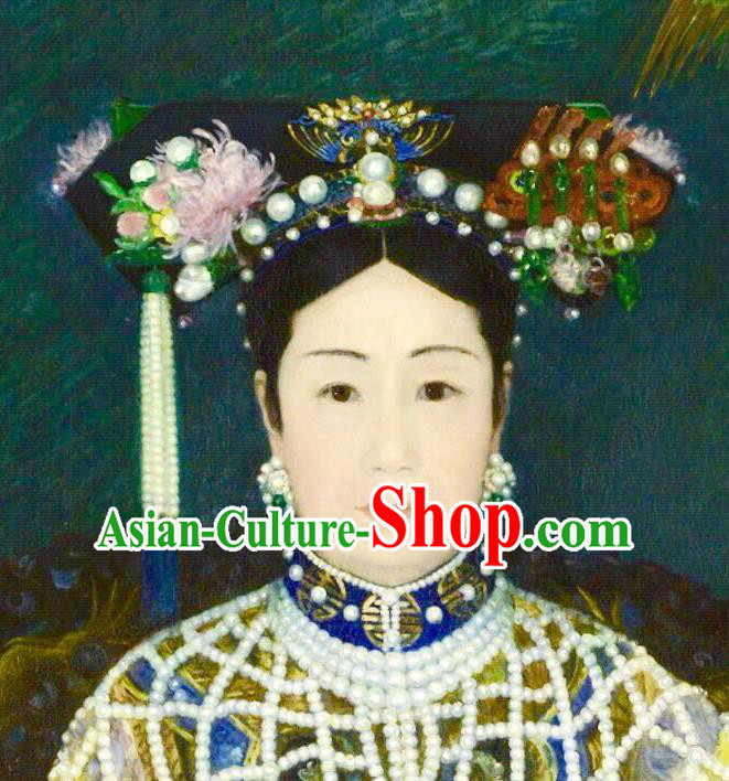 Traditional Ancient Chinese Hair Jewellery Accessories, Chinese Qing Dynasty Manchu Palace Lady Headwear and Wigs Empress Dowager Cixi Big La fin Headpiece, Chinese Mandarin Flag Head Hat Decoration Accessories for Women