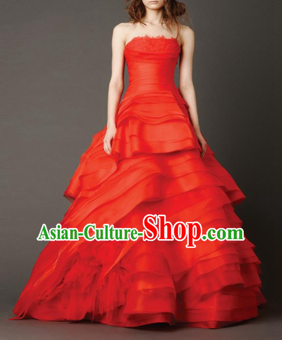 Traditional Chinese Wedding Costume Evening Dress, Chinese Style Wedding Red Dress, Bride Toast Bubble Dress for Women