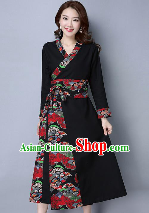 Traditional Ancient Chinese National Costume, Elegant Hanfu Mandarin Qipao Joint Black Dress, China Tang Suit Cheongsam Garment Elegant Dress Clothing for Women
