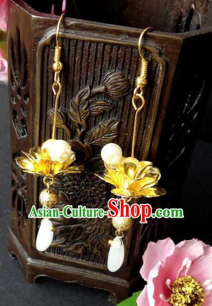 Traditional Handmade Chinese Ancient Classical Accessories, Chinese Eardrop Long Pearl Tassel Jewellery Earrings Hanfu Lotus Earbob for Women