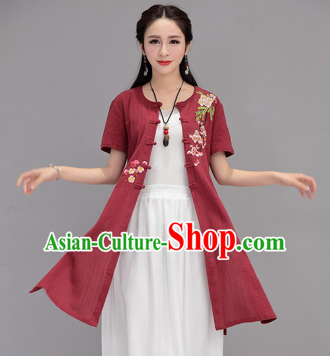 Traditional Ancient Chinese National Costume, Elegant Hanfu Embroidered Cardigan Coat, China Tang Suit Plated Buttons Cape, Upper Outer Garment Dust Coat Cloak Clothing for Women