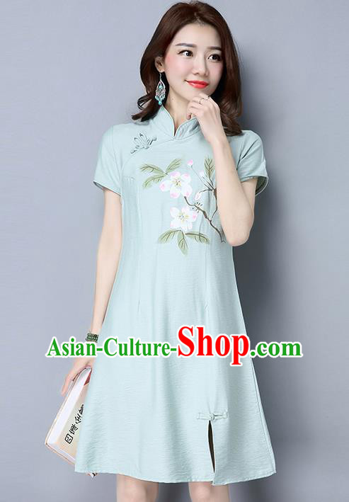 Traditional Ancient Chinese National Costume, Elegant Hanfu Mandarin Qipao Hand Painting Flowers Green Cheongsam Dress, China Tang Suit Upper Outer Garment Elegant Dress Clothing for Women