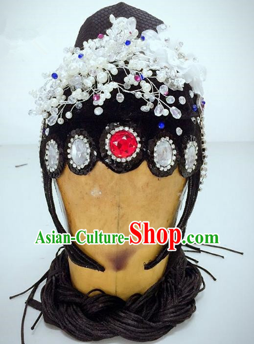Traditional Ancient Chinese Classical Peking Opera Hair Accessories Props, Peking Opera Diva Headwear Classical Flying Dance Wigs and Hair Ornaments Complete Set for Women