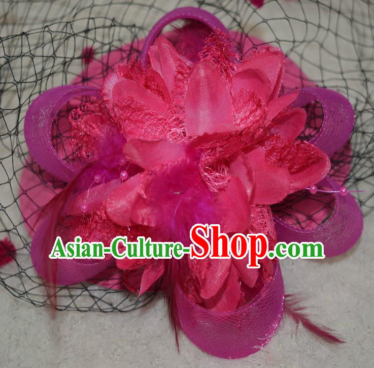 Top Grade Handmade Chinese Classical Hair Accessories, Children Baroque Style Headband Princess Pink Veil Top-hat, Hair Sticks Headwear Hats for Kids Girls