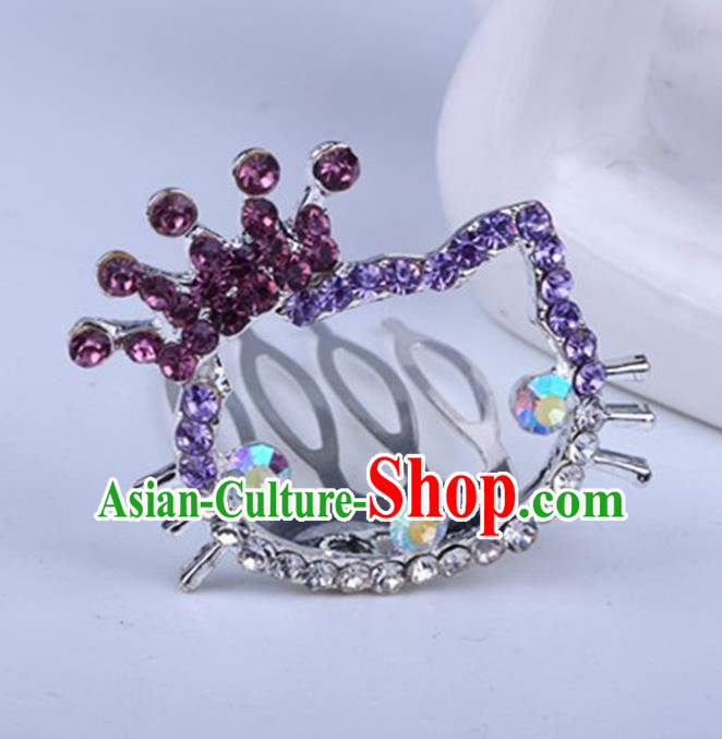 Top Grade Handmade Chinese Classical Hair Accessories, Children Baroque Style Headband Princess Purple Rhinestone Royal Crown, Hair Sticks Hair Jewellery, Cartoon Hair Clasp for Kids Girls