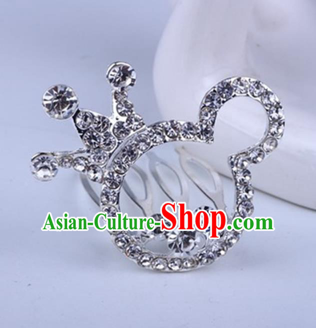 Top Grade Handmade Chinese Classical Hair Accessories, Children Baroque Style Headband Princess Rhinestone Cute Royal Crown, Hair Sticks Hair Jewellery, Cartoon Hair Clasp for Kids Girls