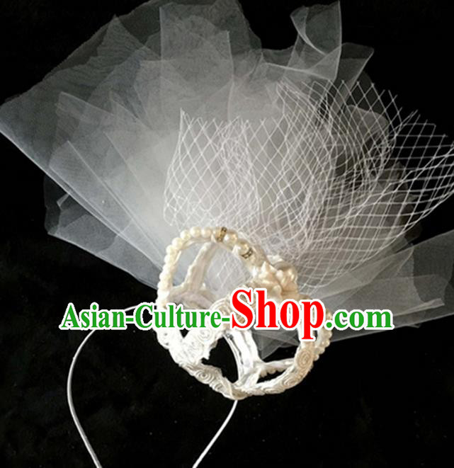 Top Grade Handmade Chinese Classical Hair Accessories, Children Baroque Style Headband Princess Rhinestone Royal Crown, Hair Sticks Hair Jewellery, White Veil Hair Clasp for Kids Girls