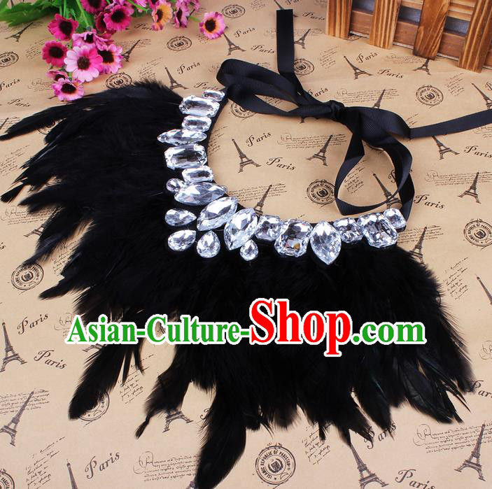 Top Grade Handmade Chinese Classical Accessories, Children Baroque Style Necklace, Full Dress Black Feather Torques Collar for Kids Girls