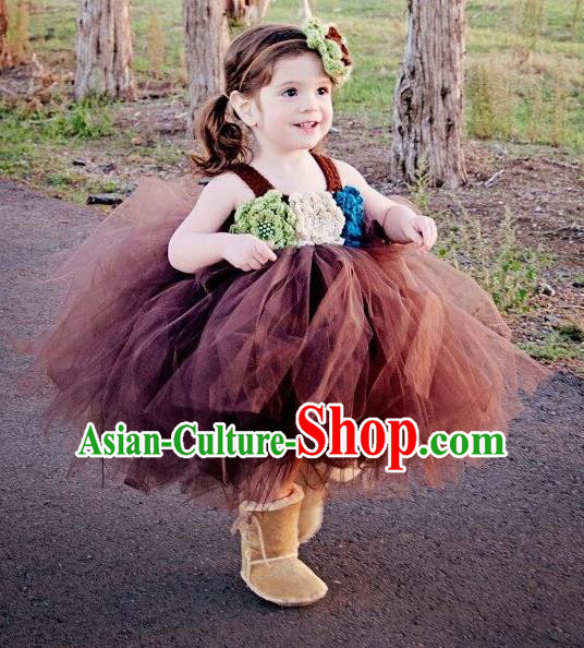 Traditional Chinese Modern Dancing Compere Performance Costume, Children Opening Classic Chorus Singing Group Dance Princess Bubble Full Dress, Modern Dance Halloween Party Dress for Girls Kids