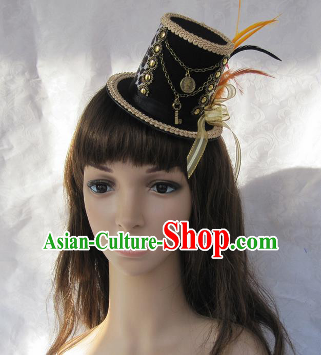 Top Grade Handmade Classical Top Hat, Children Baroque Style Queen Party Headwear Hat for Kids Girls