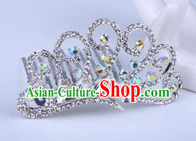 Top Grade Handmade Classical Peacock Hair Accessories, Children Baroque Style Crystal Hairpins Rhinestone Princess White Royal Crown Hair Jewellery Hair Clasp for Kids Girls