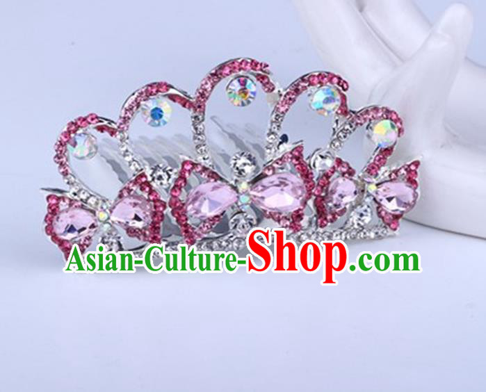 Top Grade Handmade Classical Swan Hair Accessories, Children Baroque Style Crystal Hairpins Rhinestone Princess Pink Royal Crown Hair Jewellery Hair Clasp for Kids Girls