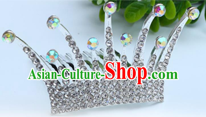 Top Grade Handmade Classical Hair Accessories Hair Comb, Children Baroque Style Crystal Hairpins Rhinestone Princess White Royal Crown Hair Jewellery Hair Clasp for Kids Girls