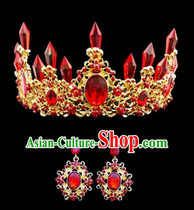 Top Grade Handmade Classical Hair Accessories, Children Baroque Style Crystal Princess Royal Crown and Earrings Wedding Hair Jewellery Hair Clasp for Kids Girls