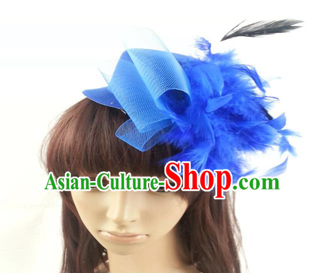Top Grade Handmade Classical Hair Accessories Bobby Pin, Children Blue Feathers Hairpins Hair Clasp for Kids Girls