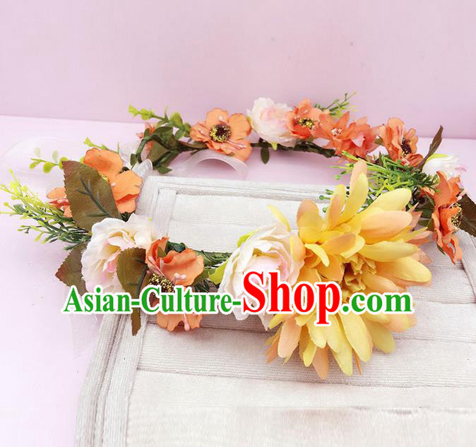 Top Grade Handmade Classical Hair Accessories Hairpins Wreath, Children Baroque Style Yellow Flowers Garland Bobby Pin Hair Clasp for Kids Girls