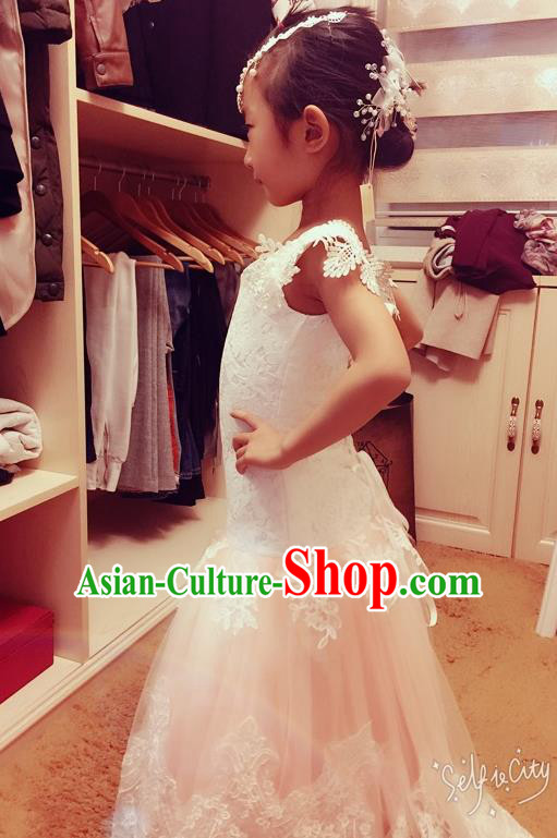 Top Grade Chinese Compere Performance Costume, Children Chorus Singing Group Baby Princess Mermaid Full Dress Modern Dance Bubble Lace Dress for Girls Kids