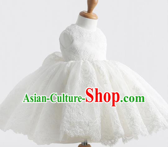 Top Grade Professional Compere Performance Catwalks Costume, Children Chorus Singing Group Little Princess Full Dress Modern Dance White Bubble Dress for Girls Kids