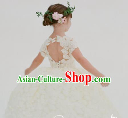 Top Grade Professional Compere Performance Catwalks Costume, Children Chorus Singing Group Little Princess Wedding Full Dress Modern Dance White Bubble Dress for Girls Kids