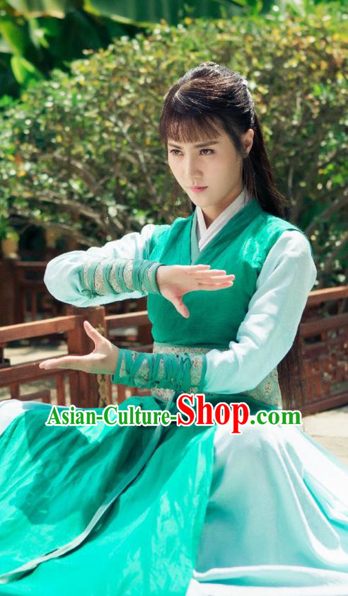 Traditional Ancient Chinese Elegant Swordsman Costume and Handmade Headpiece Complete Set, Chinese Television Drama Flying Daggers Jiang Hu Young Lady Dress Chinese Ming Dynasty Heroine Hanfu Clothing for Women