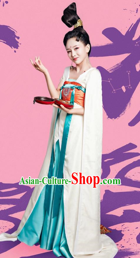 Traditional Ancient Chinese Elegant Imperial Consort Costume and Handmade Headpiece Complete Set, Chinese Television Drama Concubine Meng Comes Across Palace Lady Dress Chinese Tang Dynasty Princess Clothing for Women