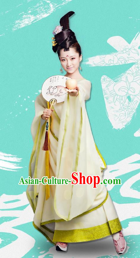 Traditional Ancient Chinese Elegant Princess Costume and Handmade Headpiece Complete Set, Chinese Television Drama Concubine Meng Comes Across Palace Lady Dress Chinese Tang Dynasty Imperial Consort Clothing for Women