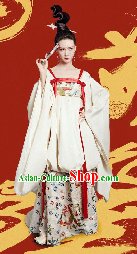 Traditional Ancient Chinese Elegant Princess Costume and Handmade Headpiece Complete Set, Chinese Television Drama Concubine Meng Comes Across Palace Lady Dress Chinese Tang Dynasty Imperial Consort Clothing for Women