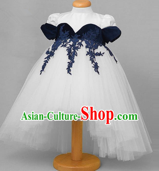 Top Grade Compere Professional Performance Catwalks Costume, Children Chorus White Veil Wedding Formal Bubble Lace Dress Modern Dance Baby Princess Ball Gown Dress for Girls Kids