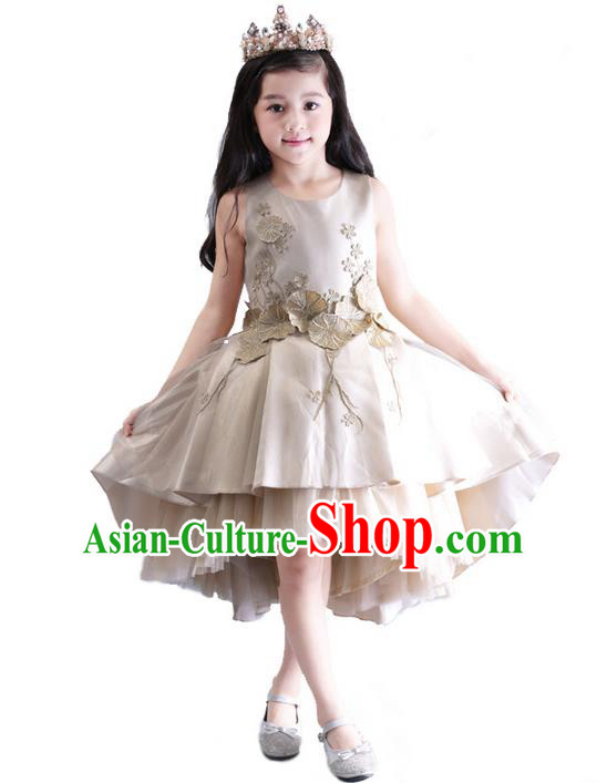 Top Grade Compere Professional Performance Catwalks Costume, Children Chorus Champagne Wedding Formal Bubble Dress Modern Dance Baby Princess Ball Gown Short Dress for Girls Kids