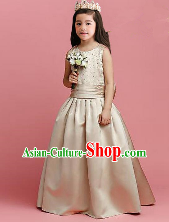 Top Grade Compere Professional Performance Catwalks Costume, Children Chorus Champagne Fairy Formal Dress Modern Dance Baby Princess Ball Gown Long Dress for Girls Kids