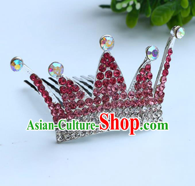 Top Grade Handmade Classical Hair Accessories, Children Baroque Style Red Crystal Baby Princess Royal Crown Twist Inserted Comb Hair Comb Jewellery for Kids Girls