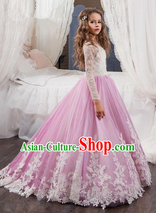 Top Grade Compere Professional Performance Catwalks Costume, Children Chorus Flower Fairy Wedding Formal Dress Modern Dance Baby Princess Ball Gown Long Trailing Dress for Girls Kids