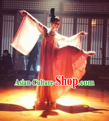 Traditional Ancient Chinese Palace Lady Dance Costume and Handmade Headpiece Complete Set, Chinese Television Concubine Meng Comes Across Princess Tang Dynasty Imperial Consort Clothing for Women