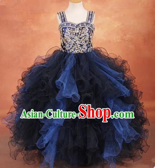 Top Grade Compere Professional Performance Catwalks Costume, Children Chorus Bubble Full Dress Modern Dance Baby Princess Modern Fancywork Ball Gown Dress for Girls