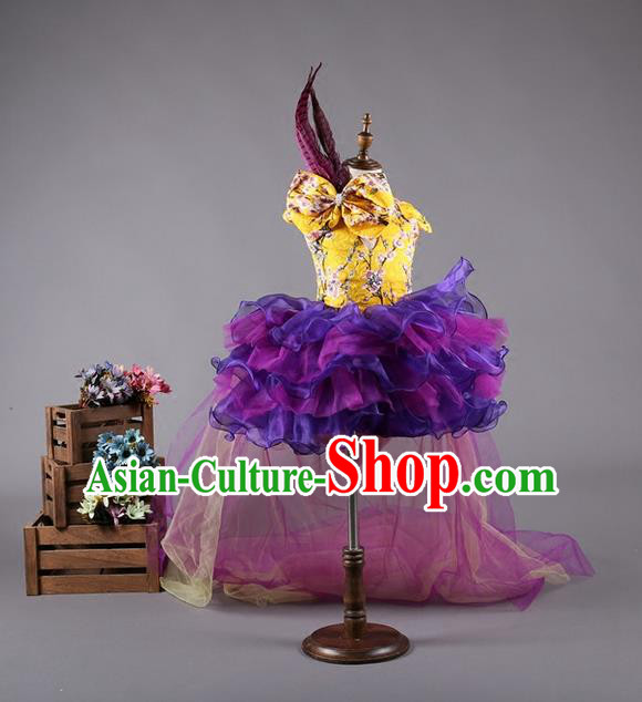 Top Grade Compere Professional Performance Catwalks Costume, China Tang Suit Cheongsam Children Chorus Bubble Full Dress Modern Dance Baby Princess Modern Fancywork Ball Gown Long Trailing Dress for Girls