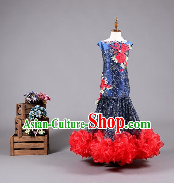 Top Grade Compere Professional Performance Catwalks Costume, Children Chorus Fishtail Formal Dress Modern Dance Baby Princess Mermaid Full Dress Modern Fancywork Long Dress for Girls Kids