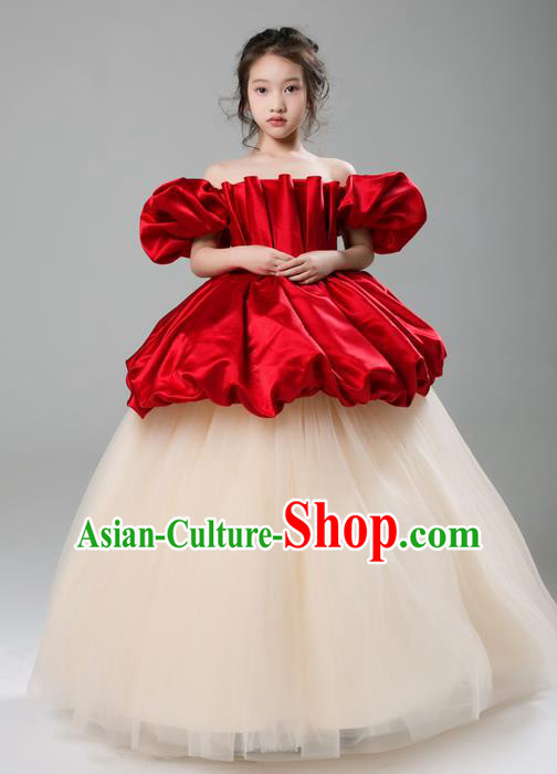 Top Grade Compere Professional Performance Catwalks Costume, Children Chorus Customize Bubble Full Dress Modern Dance Baby Princess Modern Fancywork Ball Gown Long Dress for Girls Kids